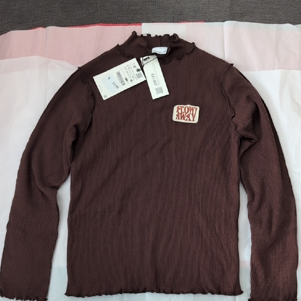 ZARA Ribbed Brown Mock Neck Shirt